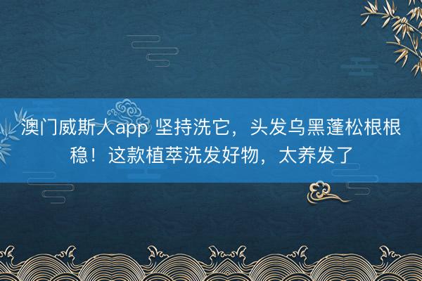澳门威斯人app 坚持洗它，头发乌黑蓬松根根稳！这款植萃洗发好物，太养发了