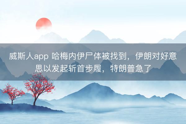 威斯人app 哈梅内伊尸体被找到,伊朗对好意思以发起斩首步履,特朗普急了