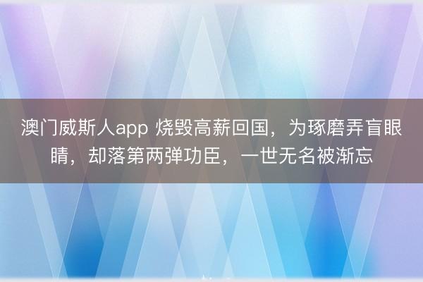澳门威斯人app 烧毁高薪回国，为琢磨弄盲眼睛，却落第两弹功臣，一世无名被渐忘