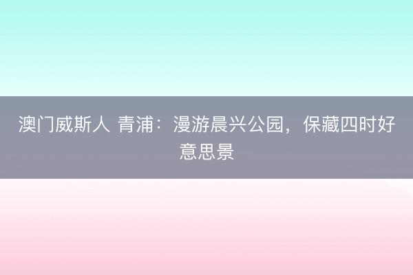 澳门威斯人 青浦：漫游晨兴公园，保藏四时好意思景
