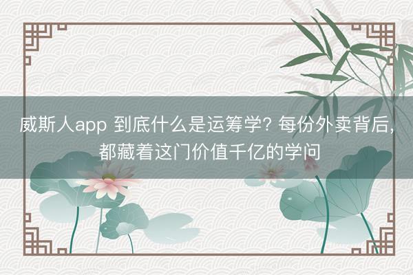 威斯人app 到底什么是运筹学? 每份外卖背后， 都藏着这门价值千亿的学问