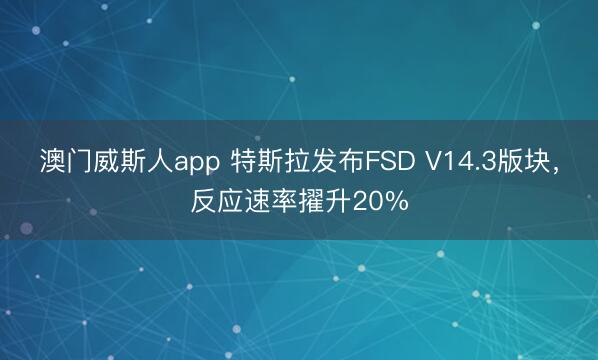 澳门威斯人app 特斯拉发布FSD V14.3版块,反应速率擢升20%