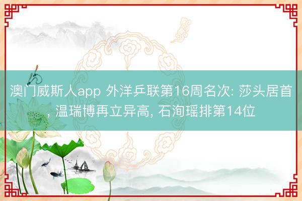 澳门威斯人app 外洋乒联第16周名次: 莎头居首， 温瑞博再立异高， 石洵瑶排第14位
