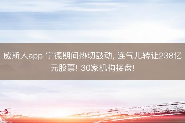 威斯人app 宁德期间热切鼓动， 连气儿转让238亿元股票! 30家机构接盘!