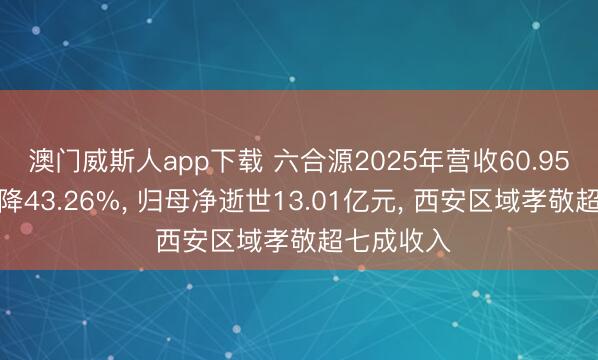 澳门威斯人app下载 六合源2025年营收60.95亿元同比降43.26%， 归母净逝世13.01亿元， 西安区域孝敬超七成收入
