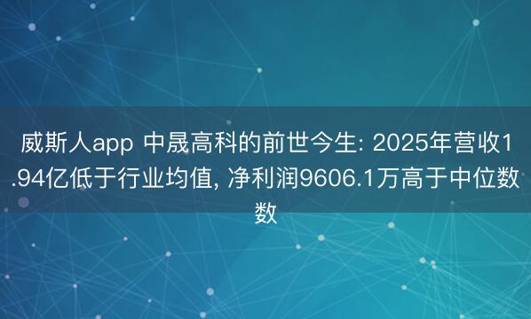 威斯人app 中晟高科的前世今生: 2025年营收1.94亿低于行业均值， 净利润9606.1万高于中位数