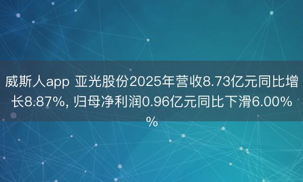 威斯人app 亚光股份2025年营收8.73亿元同比增长8.87%， 归母净利润0.96亿元同比下滑6.00%