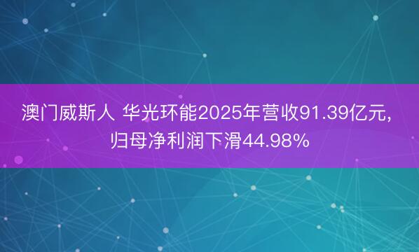 澳门威斯人 华光环能2025年营收91.39亿元， 归母净利润下滑44.98%