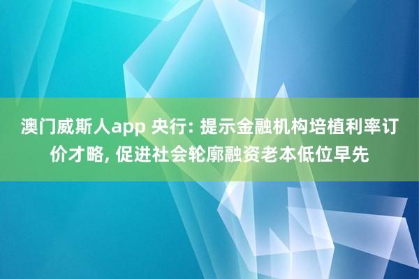 澳门威斯人app 央行: 提示金融机构培植利率订价才略， 促进社会轮廓融资老本低位早先