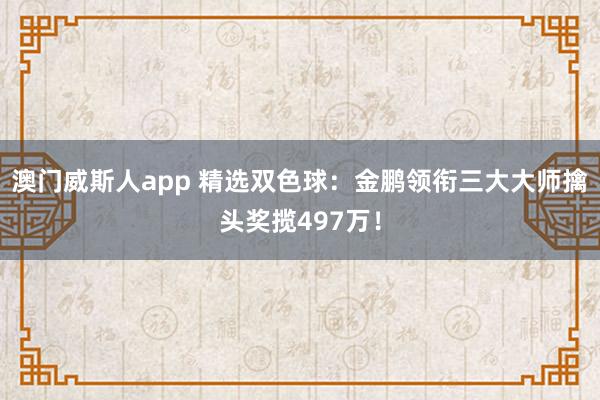 澳门威斯人app 精选双色球:金鹏领衔三大大师擒头奖揽497万!
