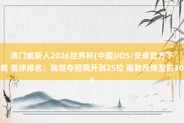 澳门威斯人2026世界杯(中国)IOS/安卓官方下载 寰球排名：瑞坦夺冠飙升到25位 福勒反弹至前30