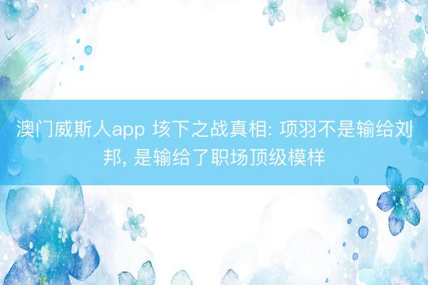 澳门威斯人app 垓下之战真相: 项羽不是输给刘邦， 是输给了职场顶级模样