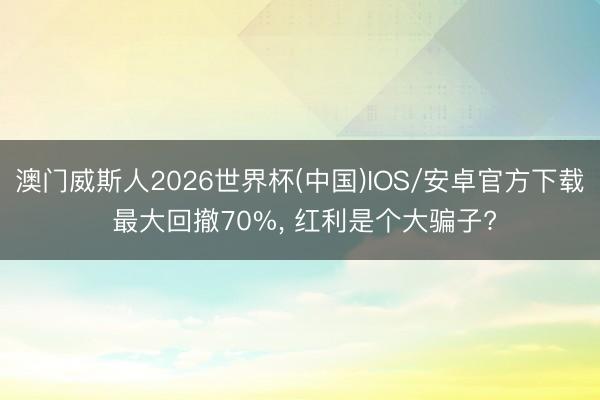 澳门威斯人2026世界杯(中国)IOS/安卓官方下载 最大回撤70%， 红利是个大骗子?